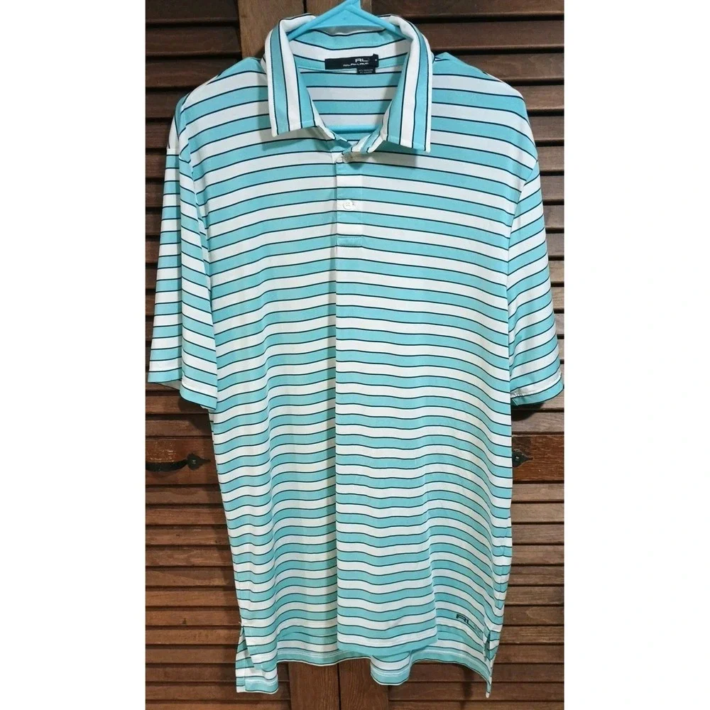 RLX Ralph Lauren Men's Performance Polo Shirt Size XL Blue Stripe Short Sleeve
